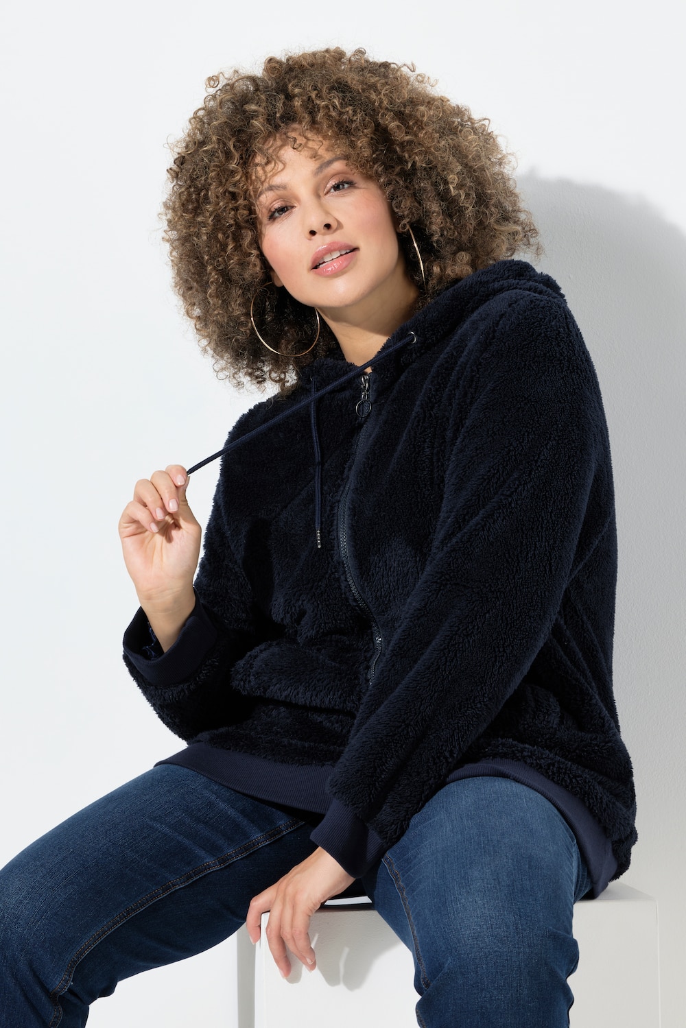 Teddy-Jacke, Kapuze, Langarm, weicher Teddyplüsch