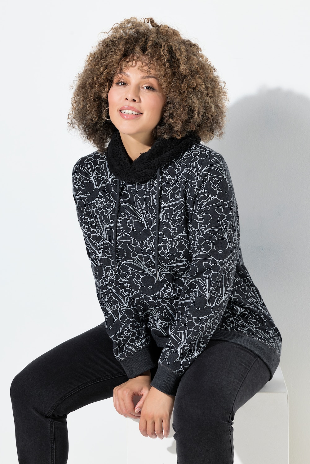 Sweatshirt, bedruckt, Teddy-Stehkragen, Langarm