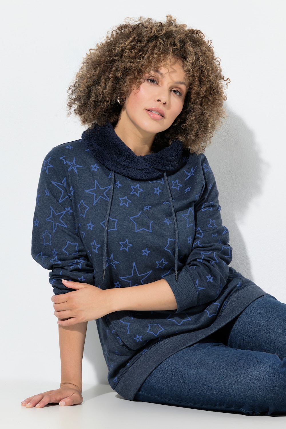 Sweatshirt, bedruckt, Teddy-Stehkragen, Langarm