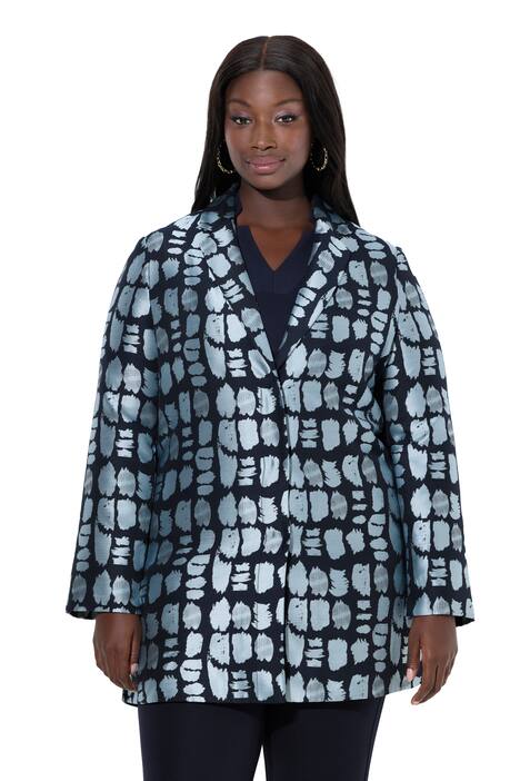 Žakárová bunda, A střih, klopový límec, dlouhé rukávy