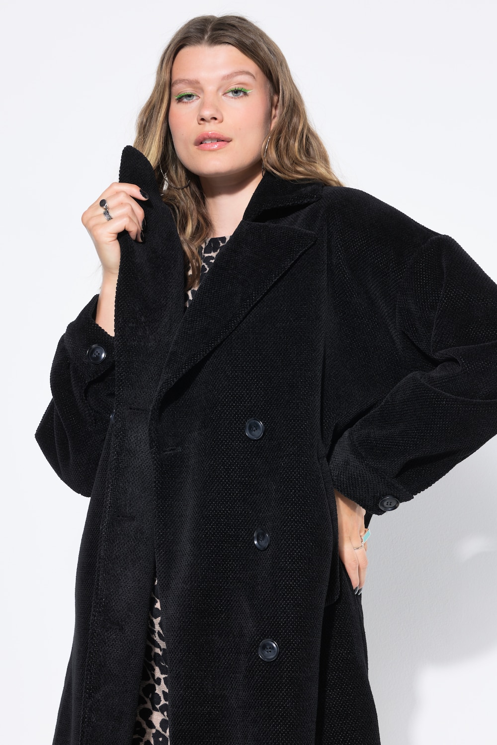 Mantel, oversized, Doppelreiher, Reverskragen