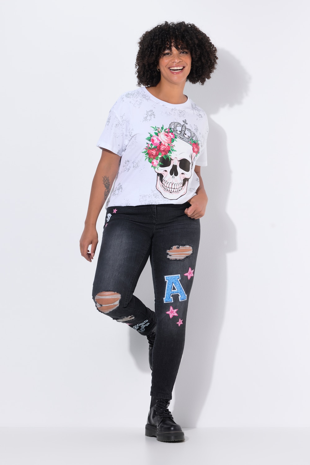 Jeans Emma, slim fit, 5-pocket, destroyed, prints