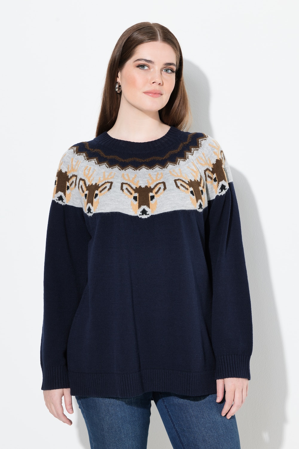 Große Größen Norweger-Pullover, Damen, blau, Größe: 62/64, Synthetische Fasern, Ulla Popken