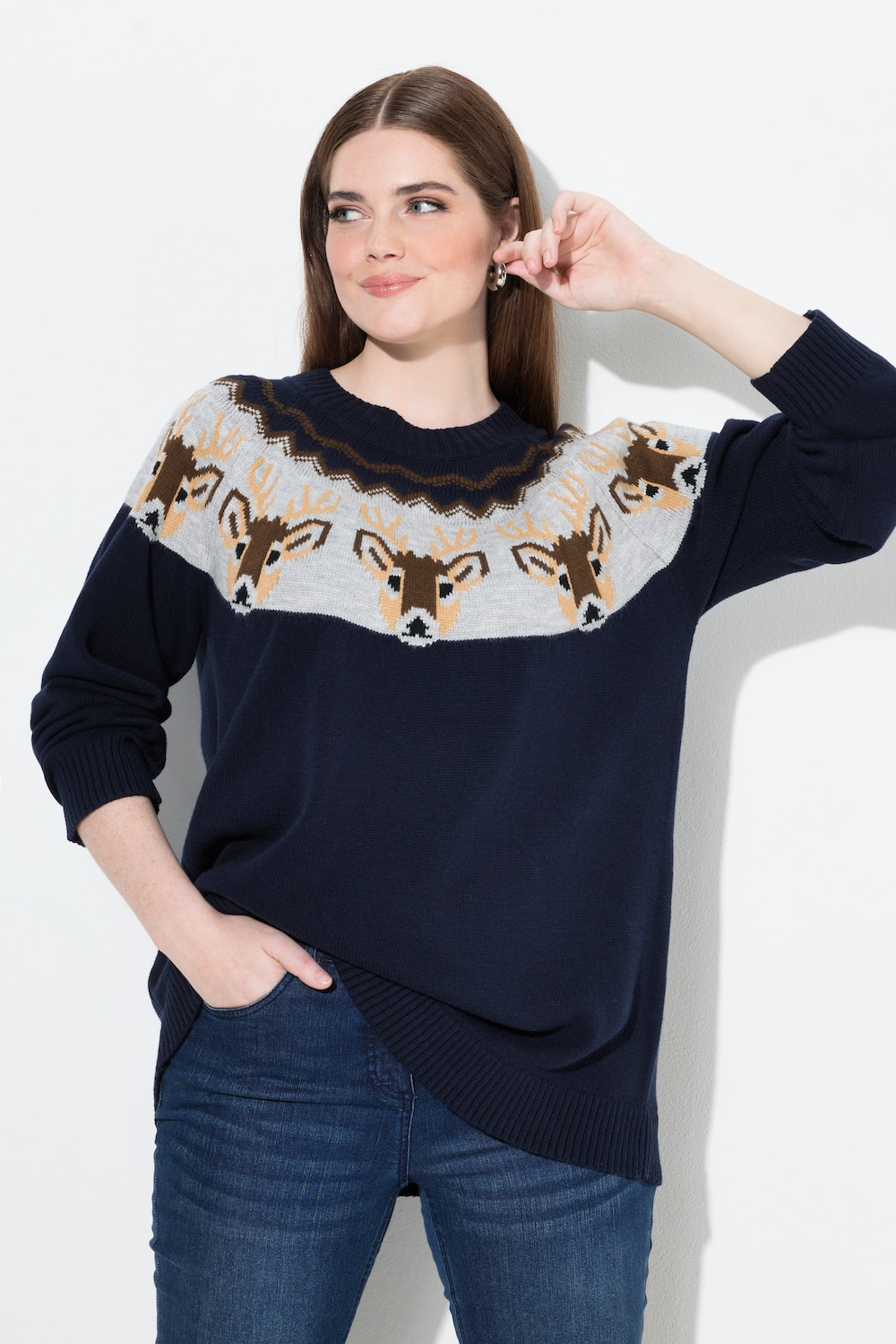 Große Größen Norweger-Pullover, Damen, blau, Größe: 58/60, Synthetische Fasern, Ulla Popken