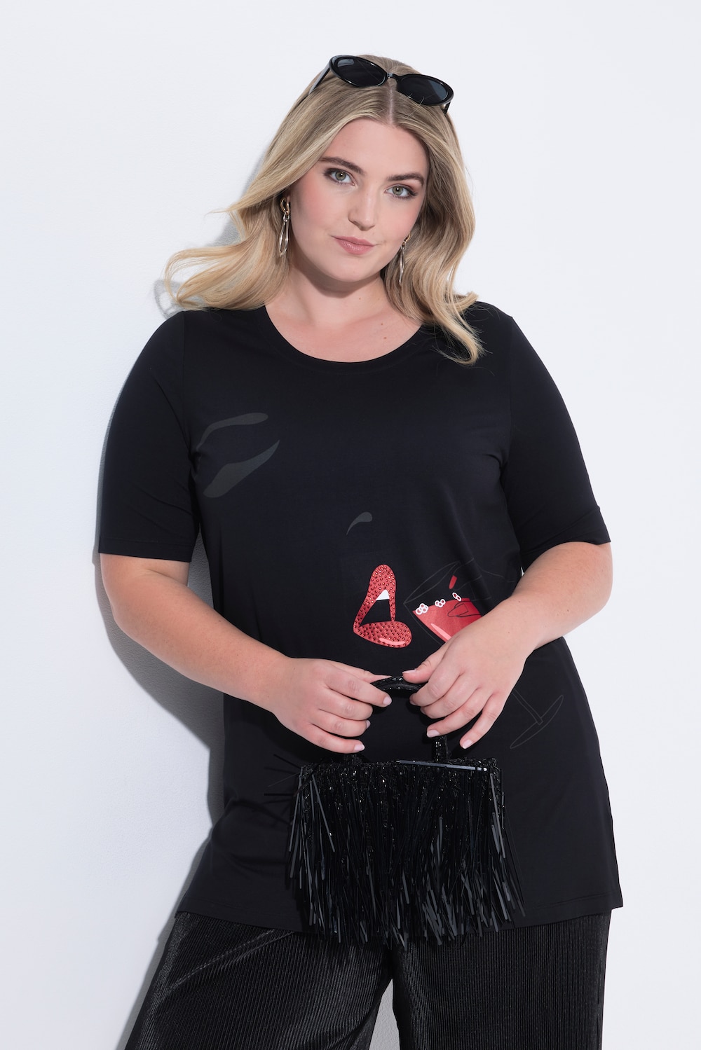 T-Shirt, A-Linie, Frauen-Motiv, Glitzersteinchen
