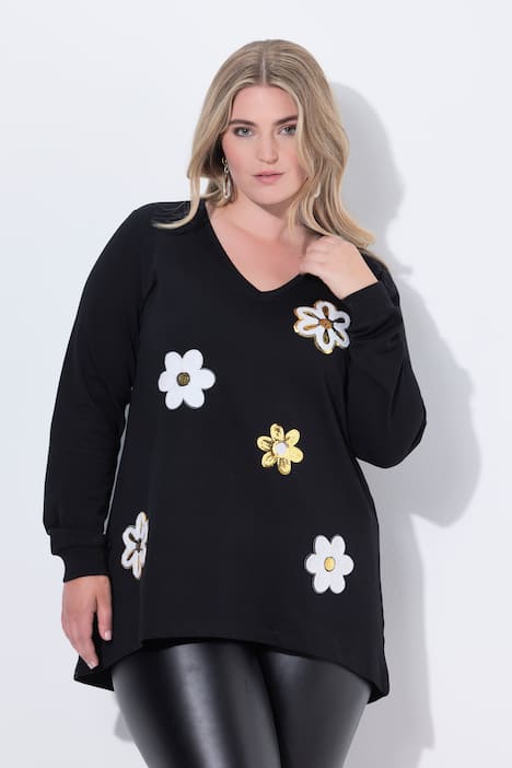 Sweatshirt, A-Linie, Blumen-Applikationen