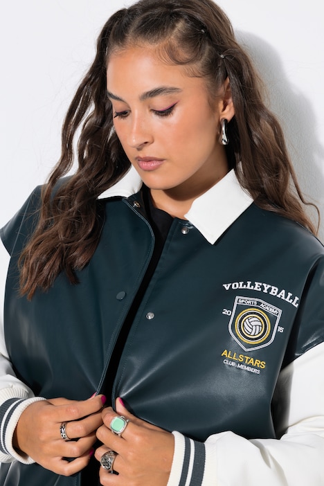 Giacca in stile college con look bicolore e maniche a palloncino