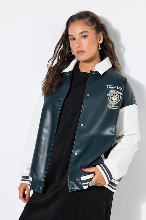 Volleyball Faux Leather Varsity Jacket