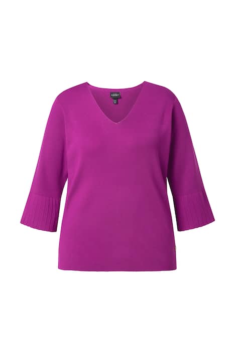 Svetr, jemný úplet, výstřih do V, 3/4 volánové rukávy