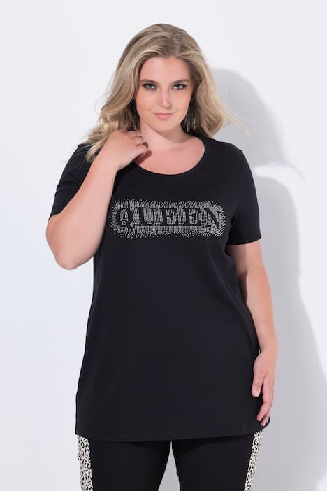 T-Shirt, Komfort Fit, Glitzersteinchen-Schriftzug