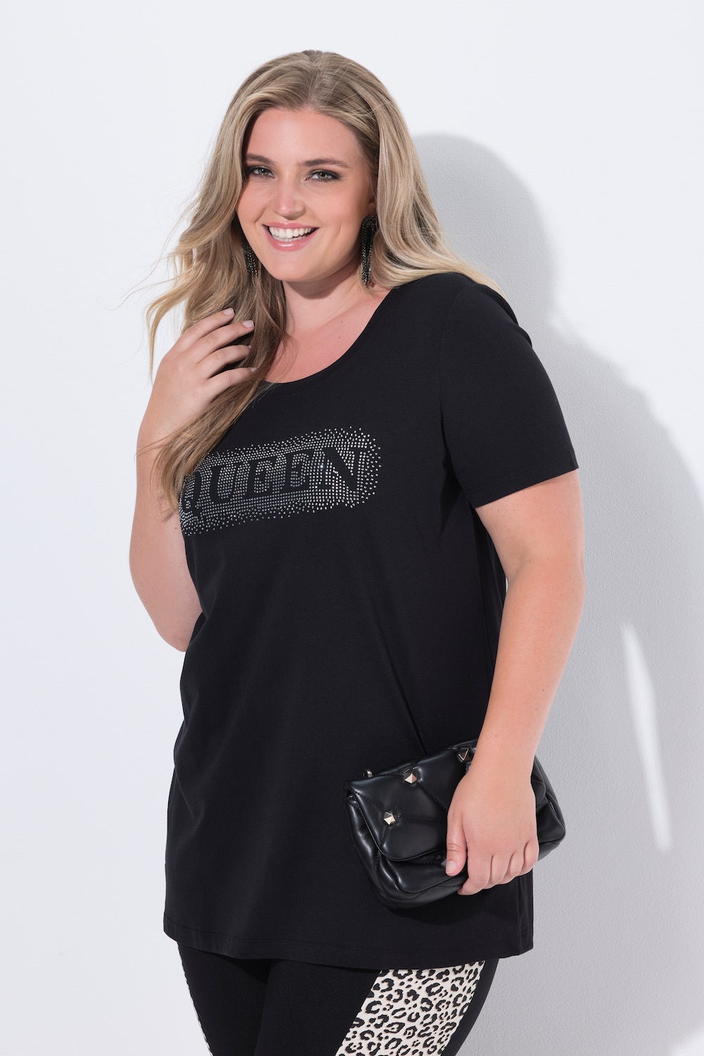 T-Shirt, Komfort Fit, Glitzersteinchen-Schriftzug