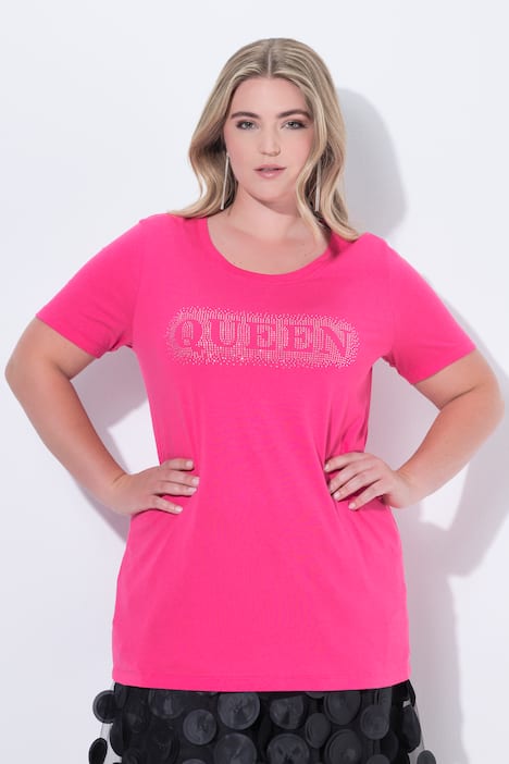 T-Shirt, Komfort Fit, Glitzersteinchen-Schriftzug