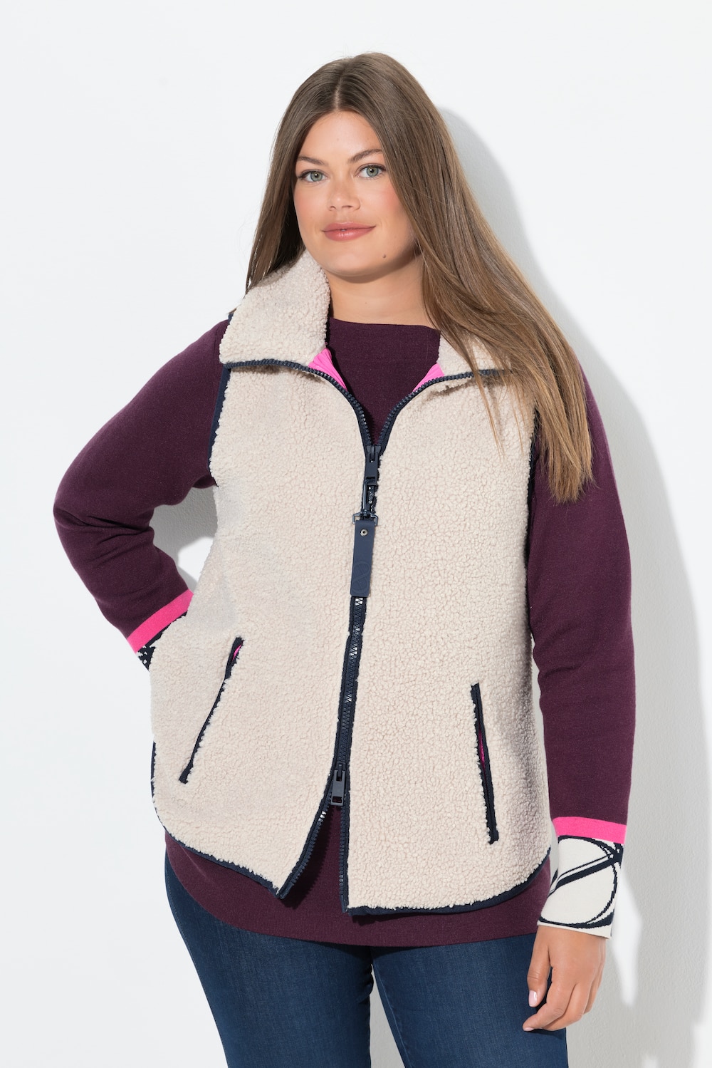 Teddy bodywarmer, opstaande kraag, rits
