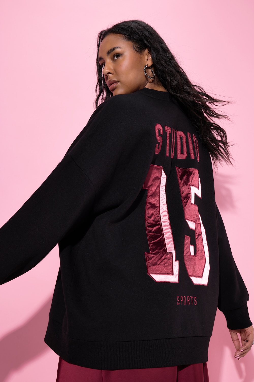 Sweatshirt, oversized, satijnen getal, ballonmouw