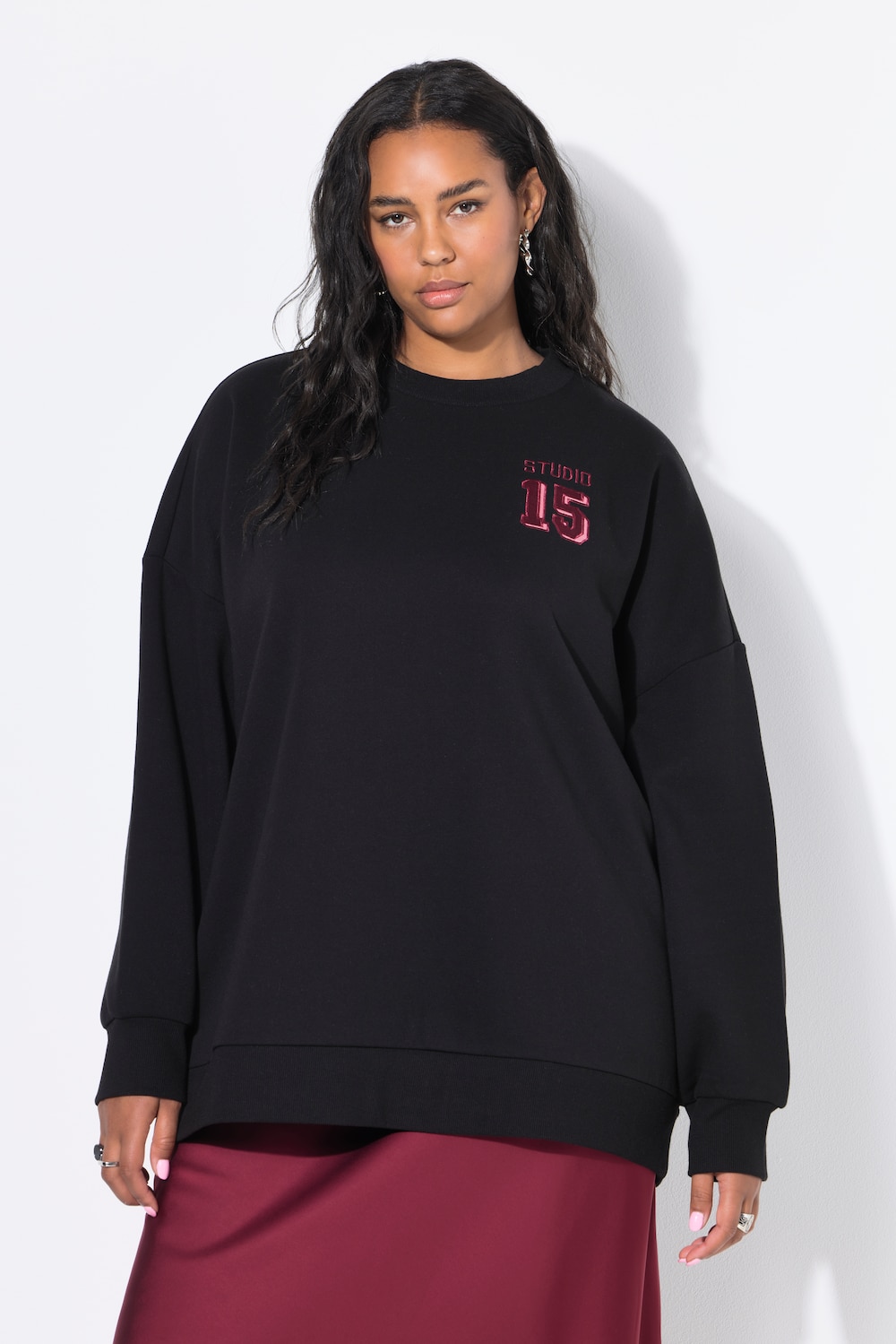 Sweatshirt, oversized, Satin-Zahl, Ballonärmel