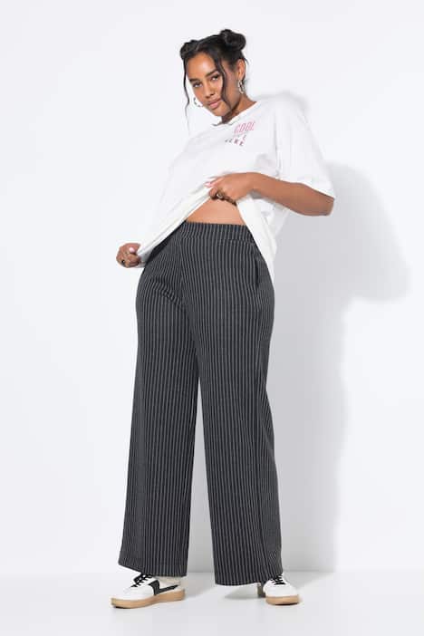 Pantaloni di felpa con taglio della gamba ampio, vita alta e righe sottili