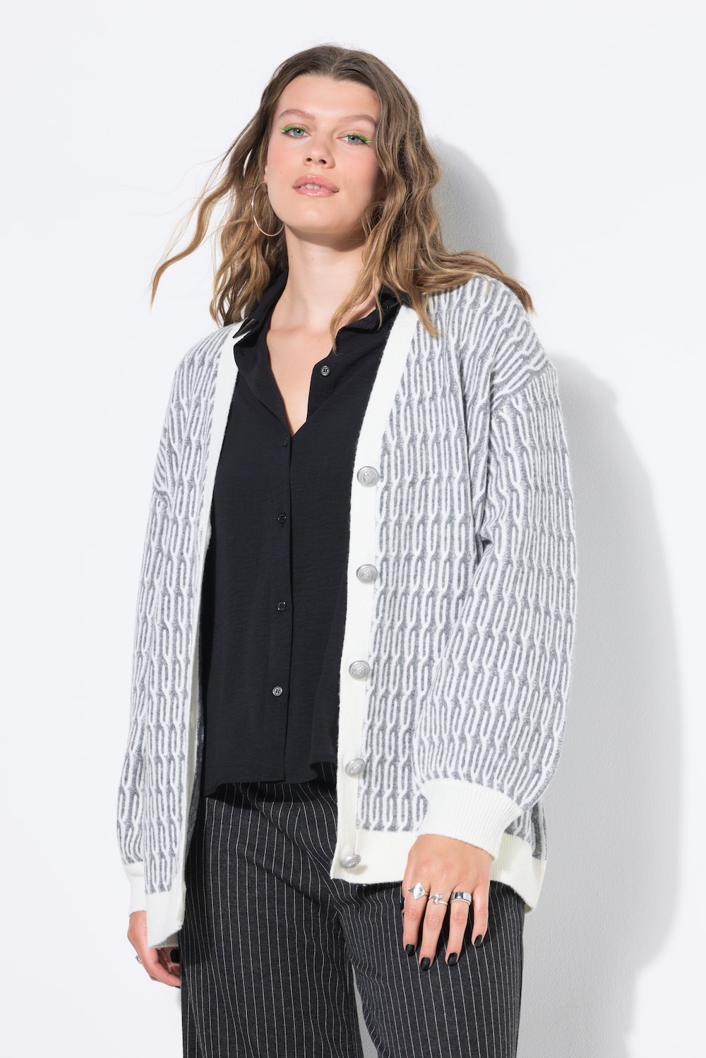Große Größen Strickjacke, Damen, grau, Größe: 58/60, Synthetische Fasern/Polyester, Studio Untold