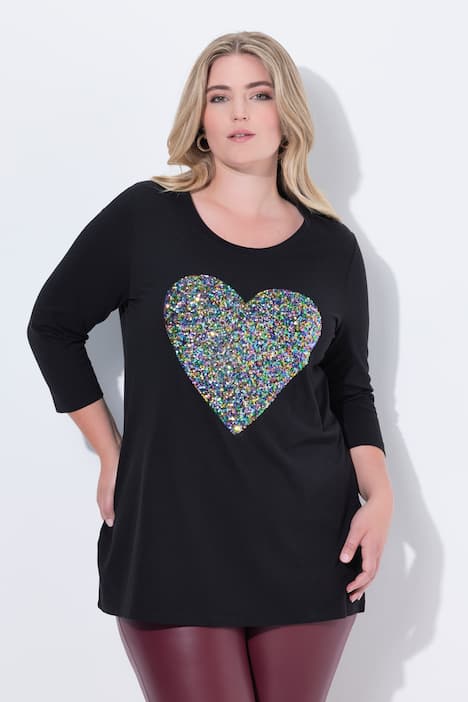 T-Shirt, A-Linie, farbiges Pailletten-Herz
