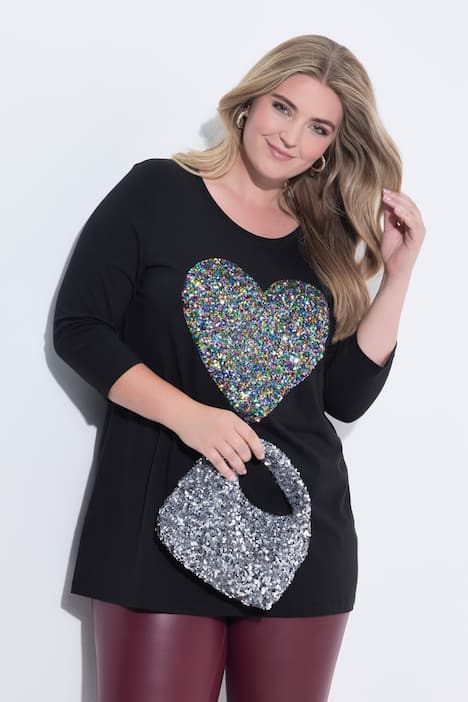 T-Shirt, A-Linie, farbiges Pailletten-Herz