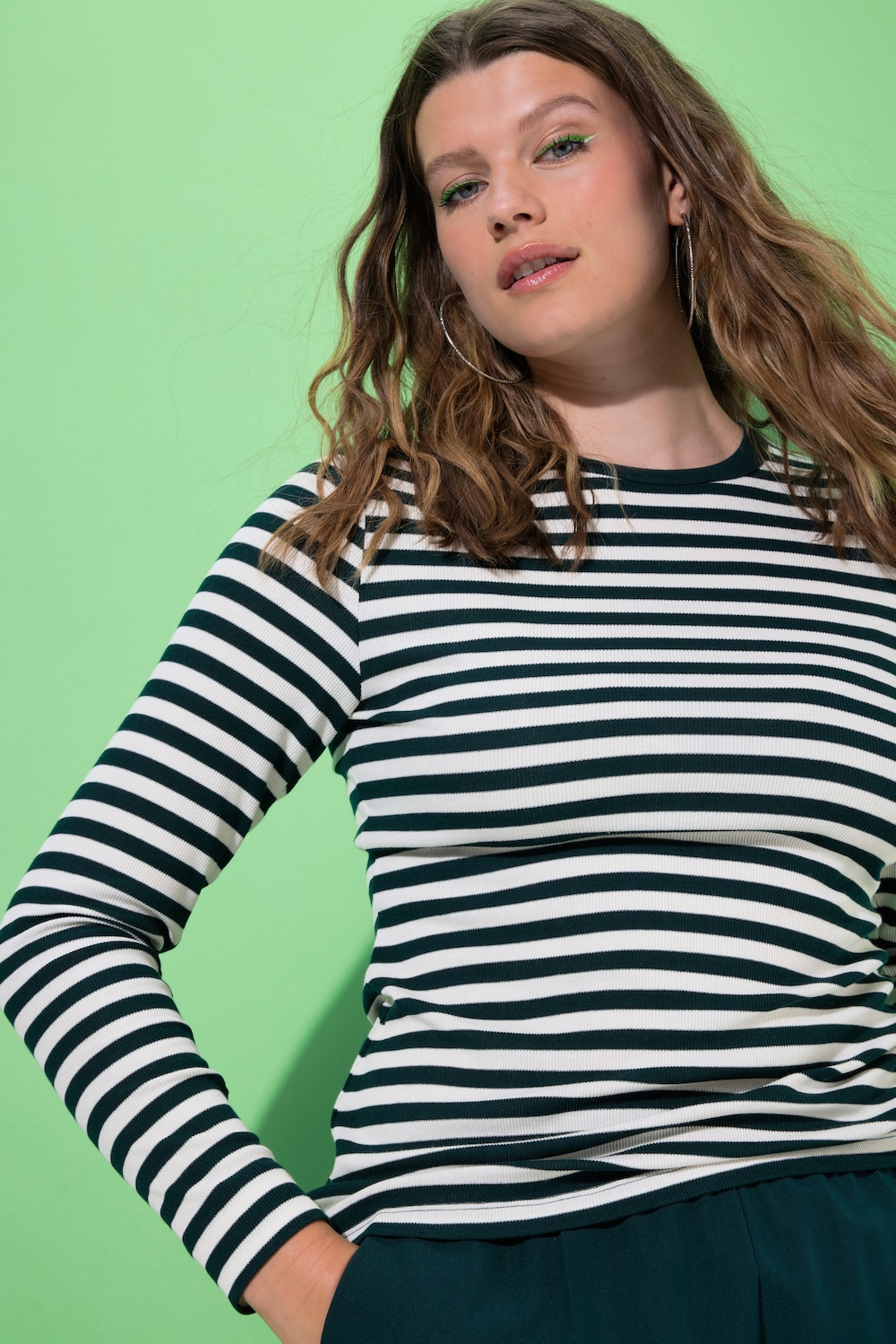 T-shirt, slim model, gestreepte jersey, lange mouw