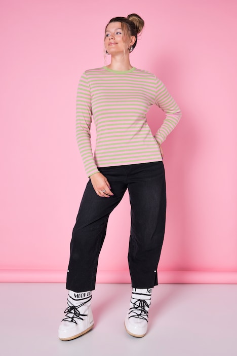 T-shirt coupe slim en jersey rayé, manches longues