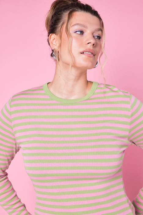T-shirt coupe slim en jersey rayé, manches longues