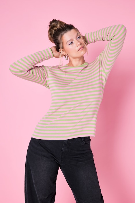 T-shirt coupe slim en jersey rayé, manches longues