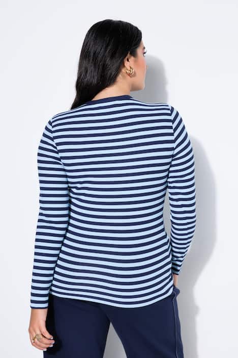 Shirt, Slim Shape, Ringel, Rippjersey, Langarm