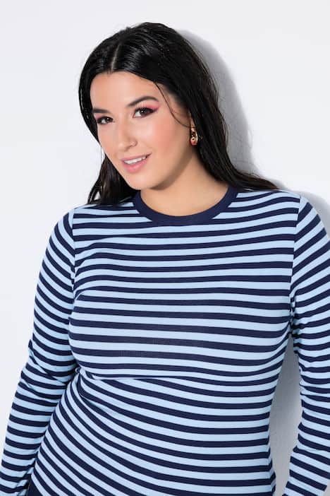 Shirt, Slim Shape, Ringel, Rippjersey, Langarm