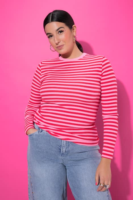 Shirt, Slim Shape, Ringel, Rippjersey, Langarm