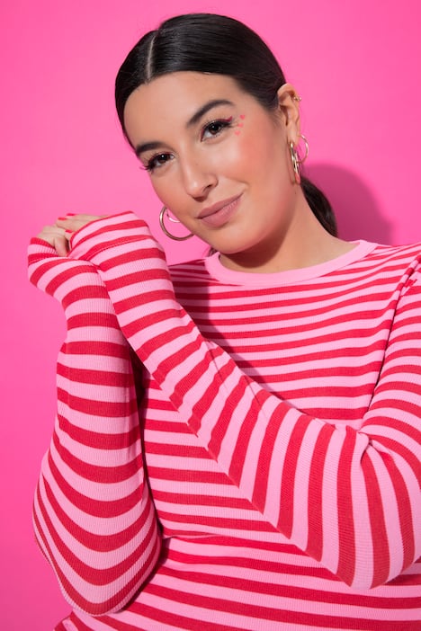 Shirt, Slim Shape, Ringel, Rippjersey, Langarm