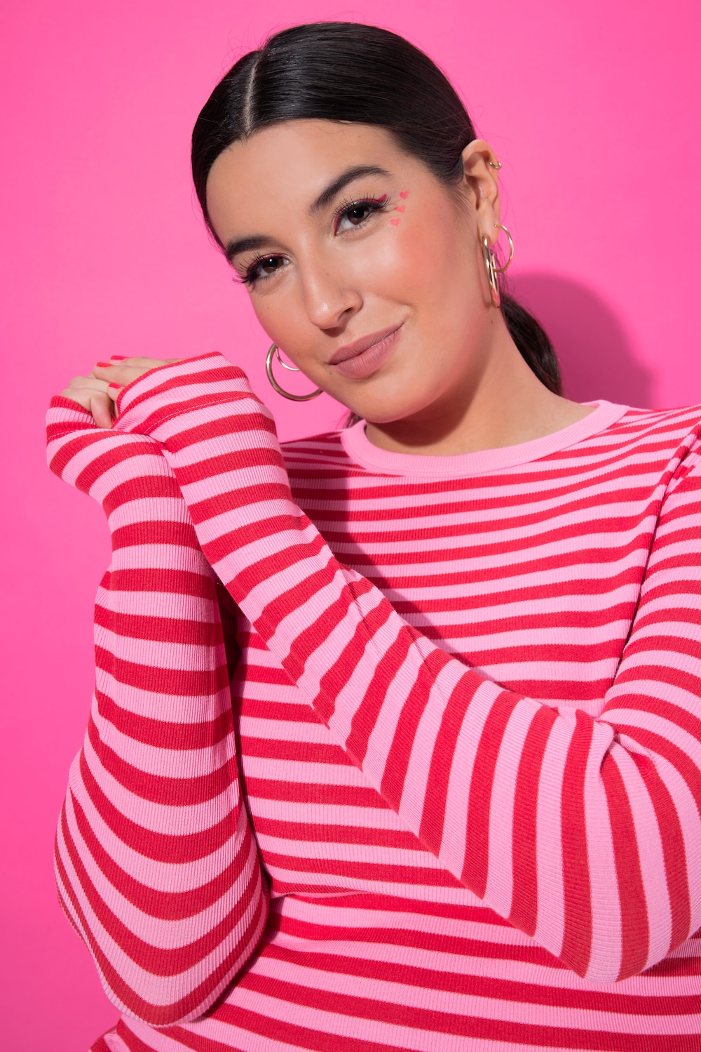 Shirt, Slim Shape, Ringel, Rippjersey, Langarm