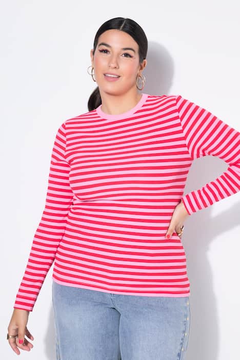 Shirt, Slim Shape, Ringel, Rippjersey, Langarm