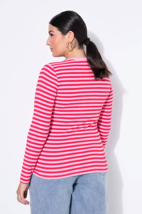 Shirt, Slim Shape, Ringel, Rippjersey, Langarm