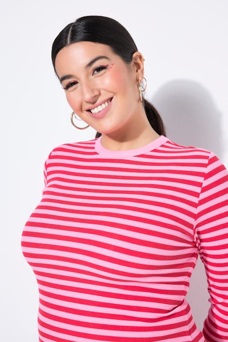 Shirt, Slim Shape, Ringel, Rippjersey, Langarm