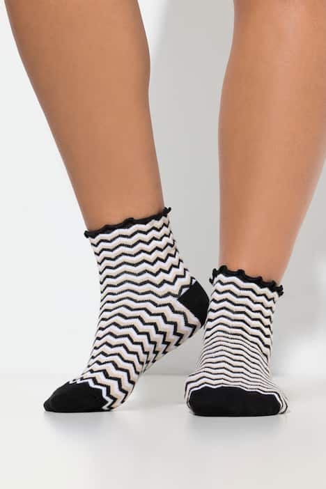 Strümpfe, 2er-Pack, Rüschenkante, Zacken/uni, Kurzschaft