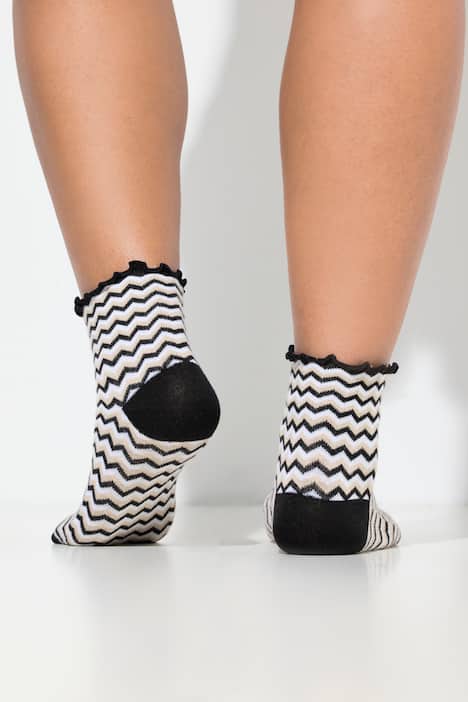 Strümpfe, 2er-Pack, Rüschenkante, Zacken/uni, Kurzschaft