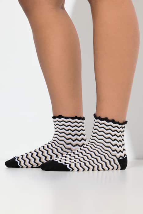 Strümpfe, 2er-Pack, Rüschenkante, Zacken/uni, Kurzschaft