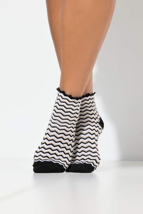 Strümpfe, 2er-Pack, Rüschenkante, Zacken/uni, Kurzschaft