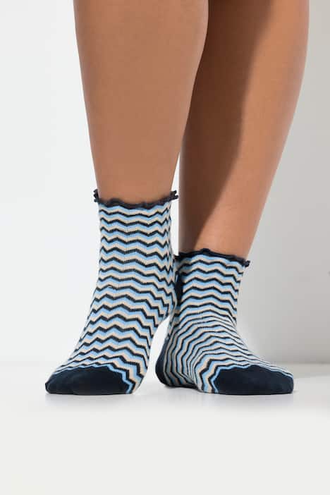 Strümpfe, 2er-Pack, Rüschenkante, Zacken/uni, Kurzschaft