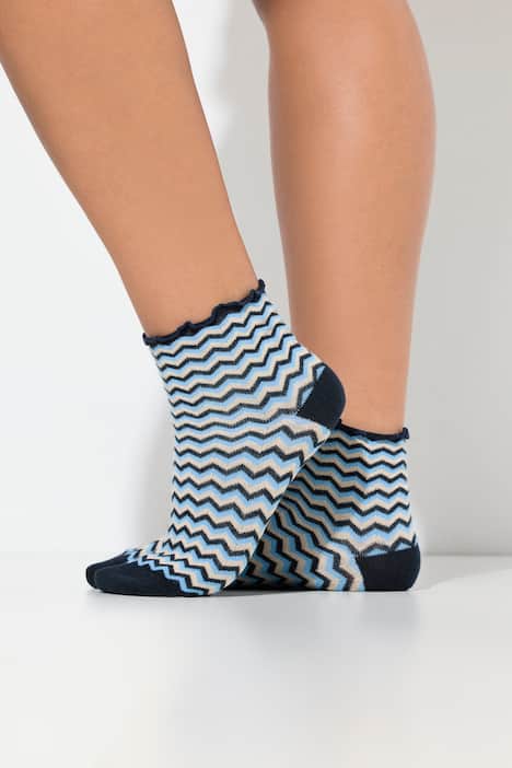 Strümpfe, 2er-Pack, Rüschenkante, Zacken/uni, Kurzschaft