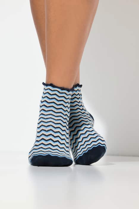 Strümpfe, 2er-Pack, Rüschenkante, Zacken/uni, Kurzschaft