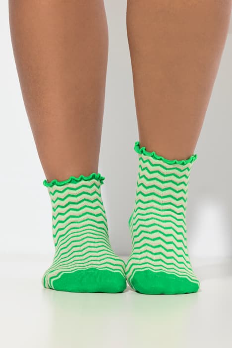 Strümpfe, 2er-Pack, Rüschenkante, Zacken/uni, Kurzschaft