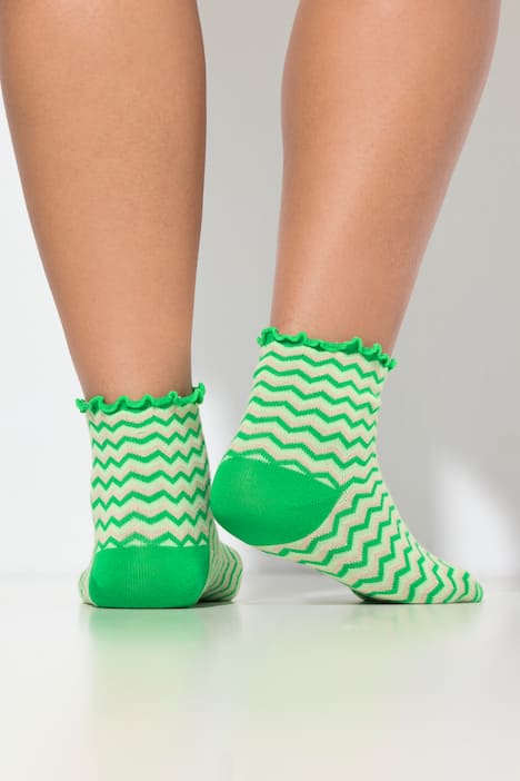 Strümpfe, 2er-Pack, Rüschenkante, Zacken/uni, Kurzschaft