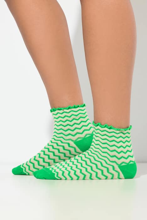 Strümpfe, 2er-Pack, Rüschenkante, Zacken/uni, Kurzschaft