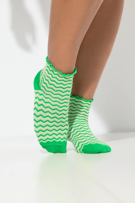 Strümpfe, 2er-Pack, Rüschenkante, Zacken/uni, Kurzschaft