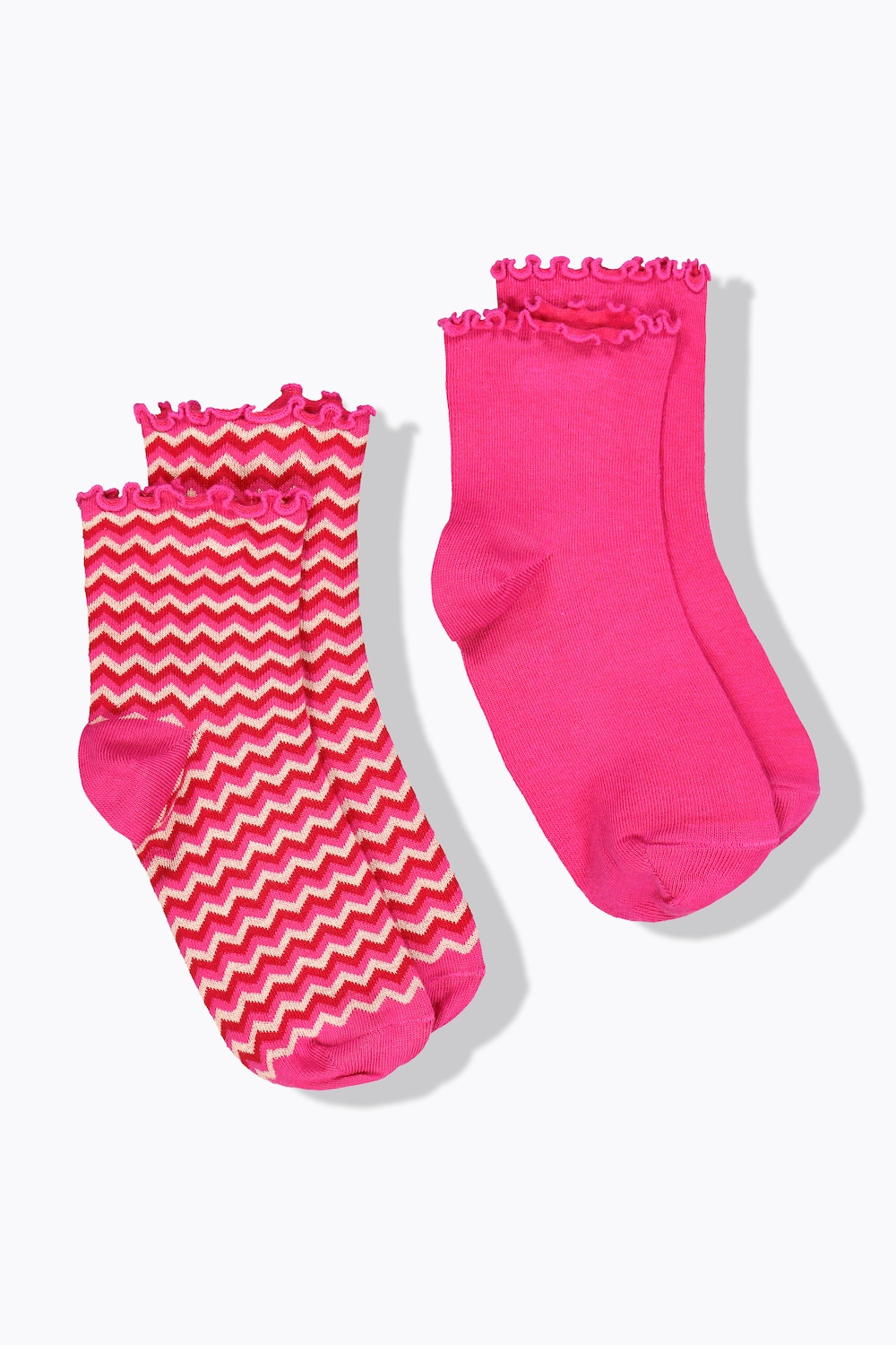 Strømper, pakke med 2, kort skaft, flæsekant, takket/ensfarvet