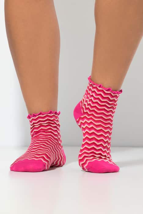 Strümpfe, 2er-Pack, Rüschenkante, Zacken/uni, Kurzschaft