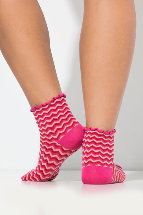 Strümpfe, 2er-Pack, Rüschenkante, Zacken/uni, Kurzschaft