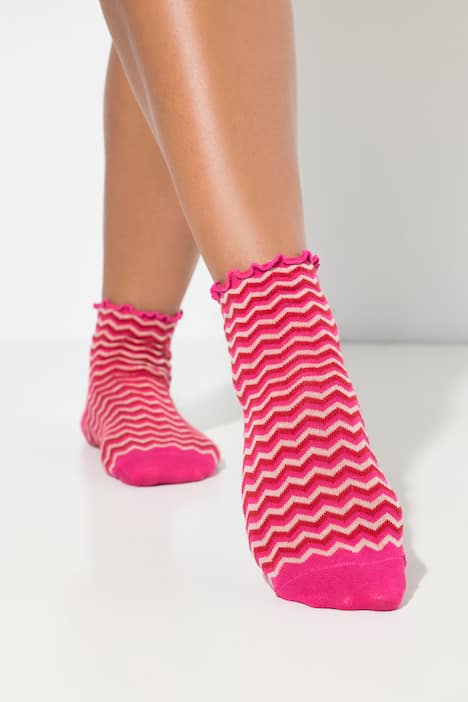 Strümpfe, 2er-Pack, Rüschenkante, Zacken/uni, Kurzschaft